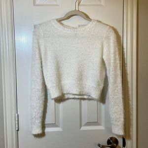 Cropped White Fluffy Sweater